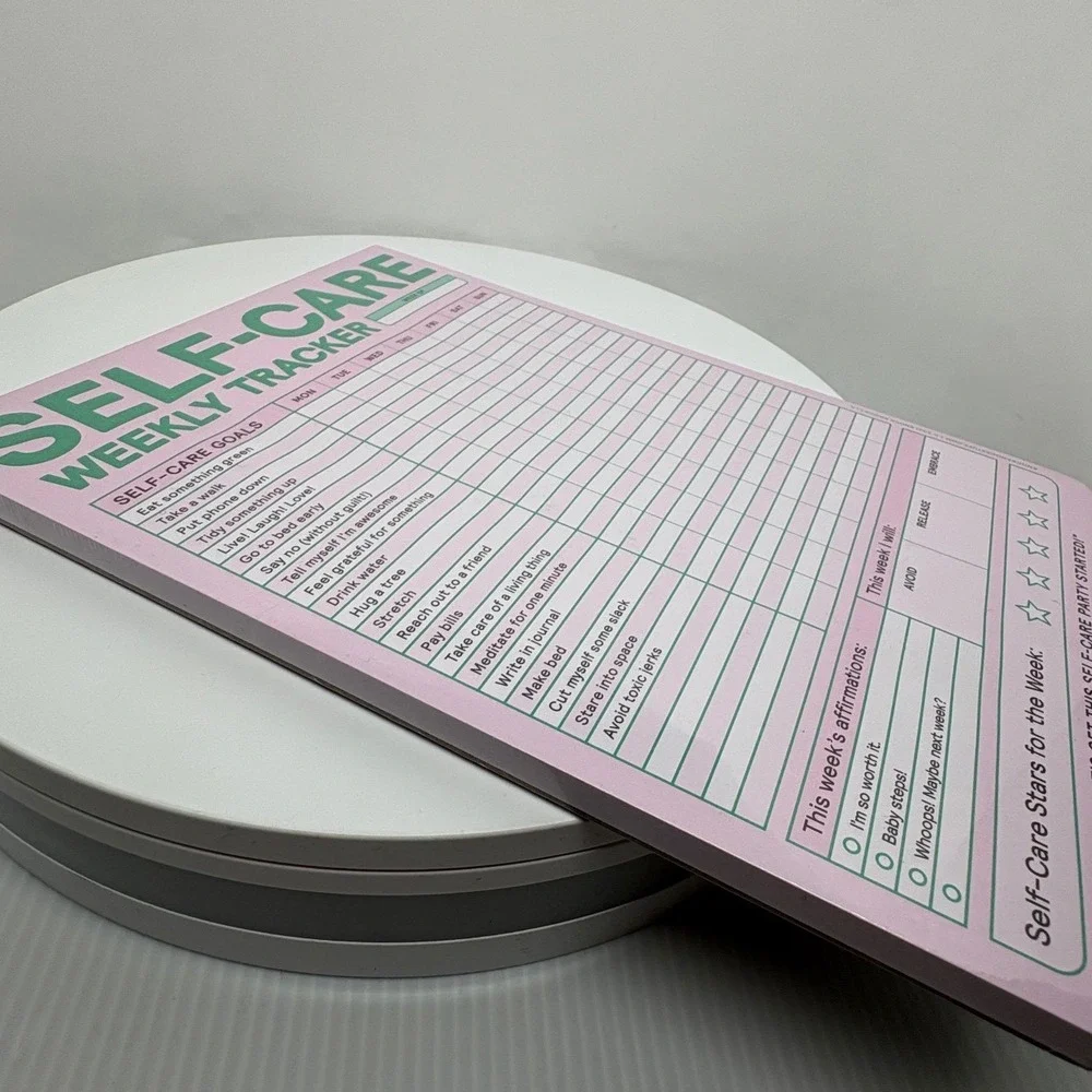 Funny BFF Gift Self-Care Weekly Tracker Classic Pad Pink Green 60 Sheets Gag